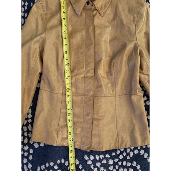 VTG Caslon Tan Brown Leather Snap Collared Jacket M - Picture 5 of 8